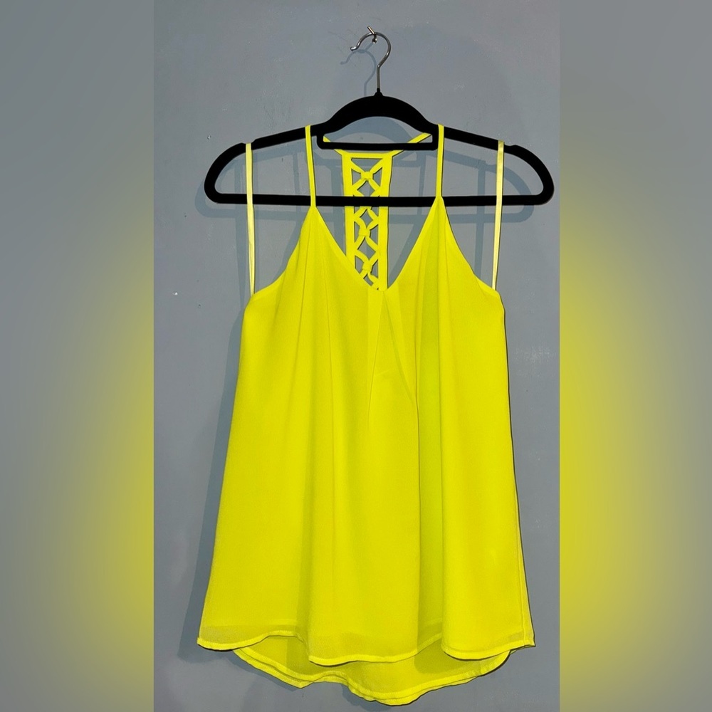 Naked Zebra Neon Yellow Cami Tank | Size Medium | Strappy Back Chiffon Top